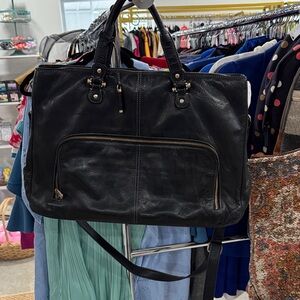 Liz Claiborne Black Leather Satchel with Front Zip Pocket